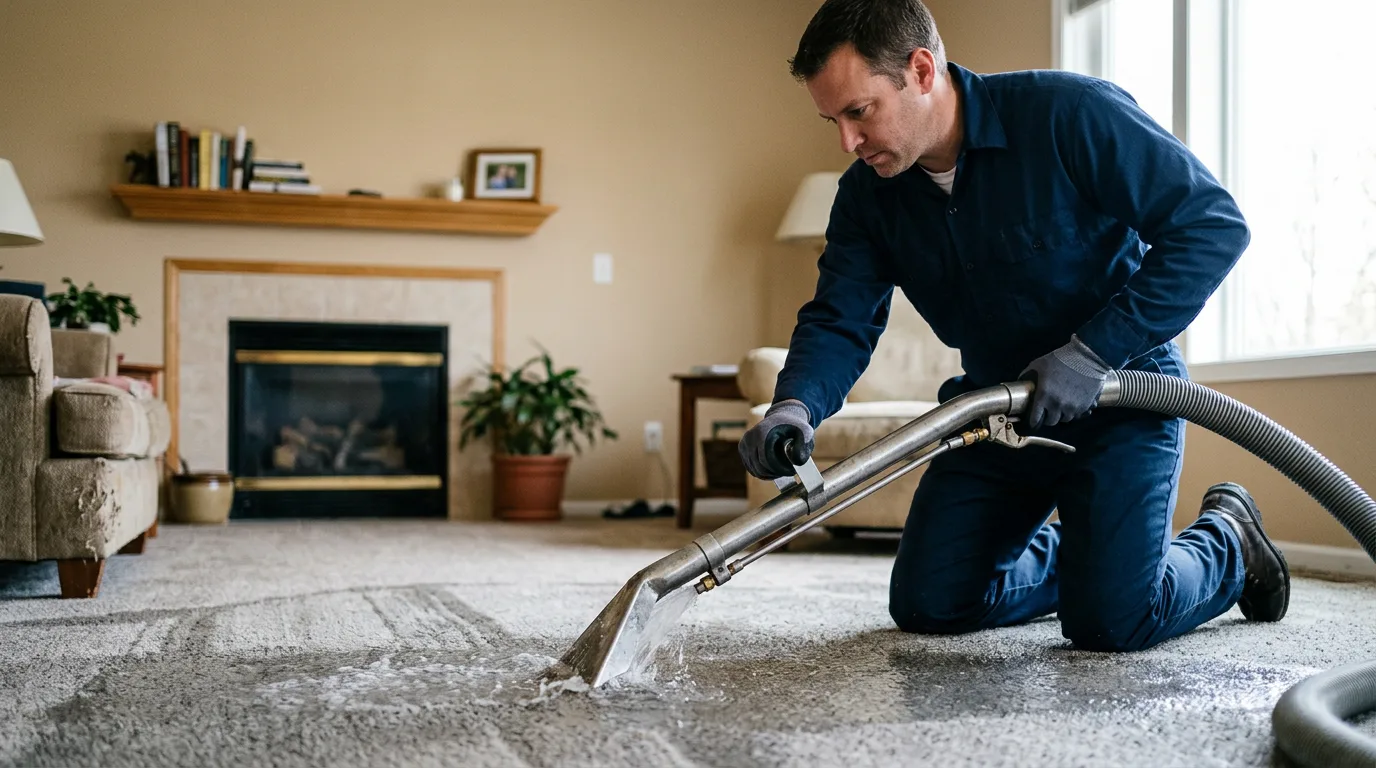 Water damage restoration technician working near Highland Lakes, NJ